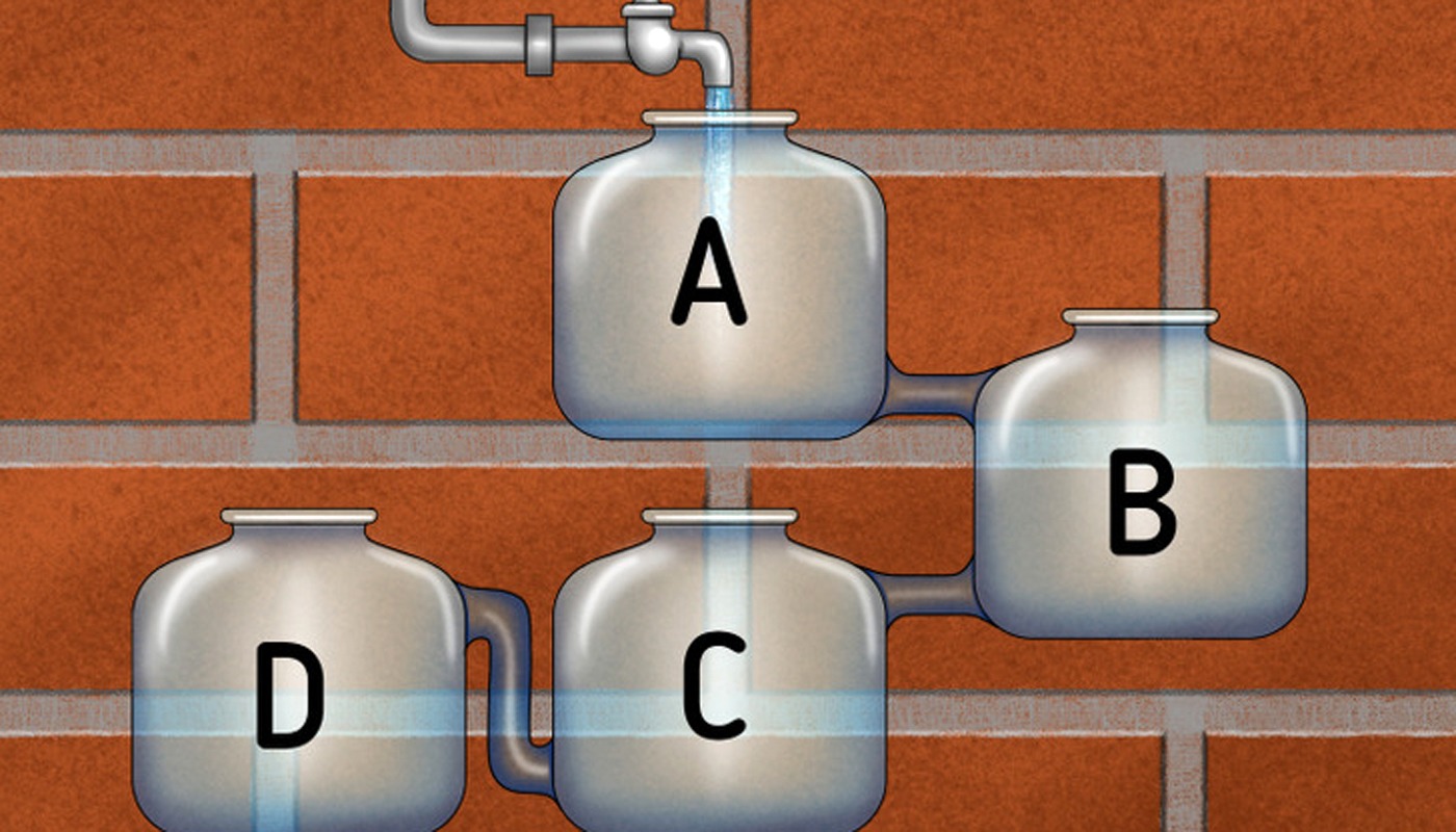 Test IQ. În această imagine sunt 4 bidoane. Care se umple primul?