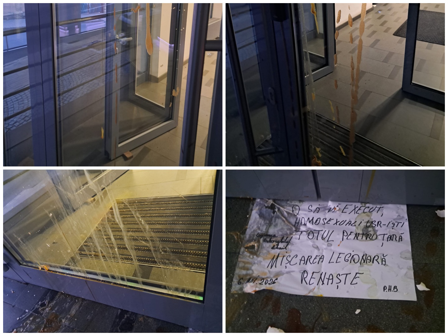 USR Cluj a depus plângere penală după ce sediul lor a fost vandalizat cu ouă, ketchup și muștar, în urmă cu două săptămâni. „O să vă execut”